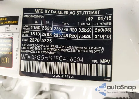 2015 Mercedes-Benz Glk 350 from USA, damaged, VIN WDCGG5HB1FG426304